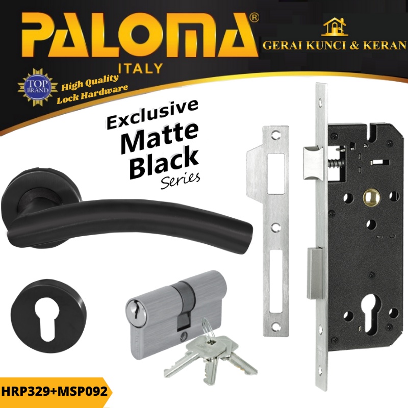 PALOMA HRP 329 MSP 092 HANDLE HITAM SET KUNCI PINTU DAN CYLINDER BLACK