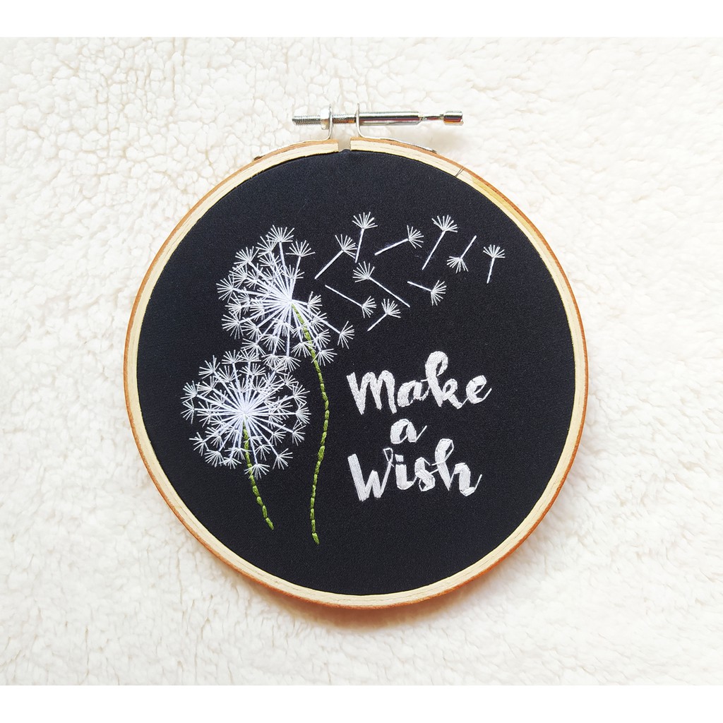 Hoop Art Hand Embroidery - Floral - Dandelion Make a Wish (Sulam Tangan - Hiasan Dinding)