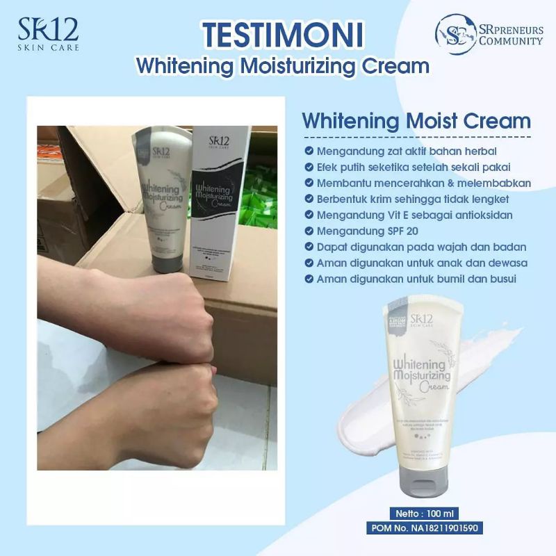SR12 WHITENING MOISTURIZING CREAM / CREAM PEMUTIH INSTANT KULIT WAJAH &amp; TUBUH / WHITENING CREAM BPOM