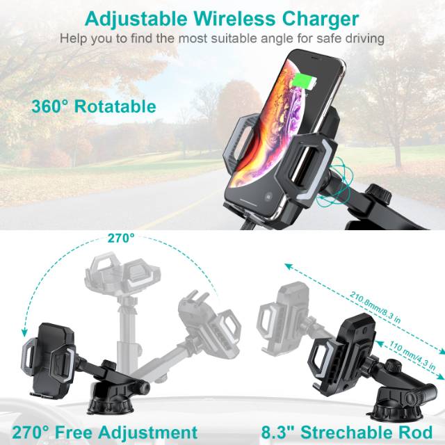 CHOETECH Fast Qi Wireless Car Charger T521S Charger Mobil Universal