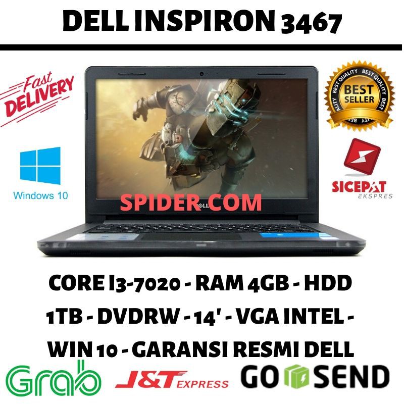 LAPTOP PROMO DELL INSPIRON 3467 Core i3-7020U 4GB RAM 1TB HDD DVD RW 14' VGA INTEL WIN 10
