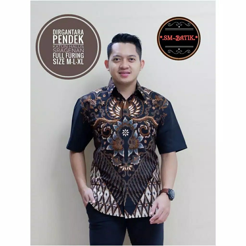 Prabu Utomo Kemeja Batik Pria Solo Lengan Pendek Lapis Furingbatik Aljaya Batiksoloamanah