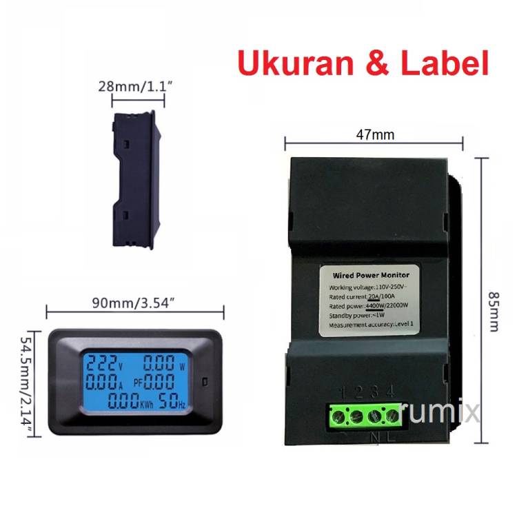 Watt KWH Meter Power Monitor Daya Digital Multifungsi 20A 100A 110 220V Wattmeter Voltmeter Ammeter