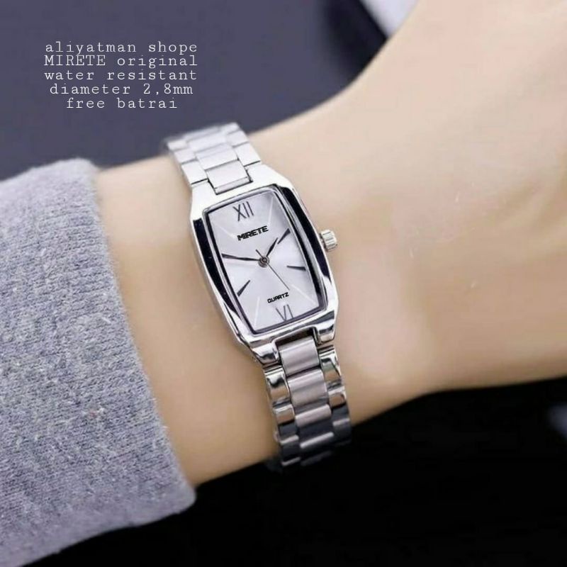 jam tangan wanita/cewek mirete terbaru rantai stainliss steel original model cantik kasual free batre cadangan bisa cod