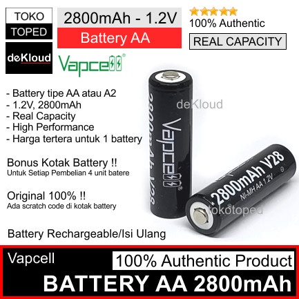 Original Baterai AA Vapcell 2800mAh | batre rechargeable battery A2