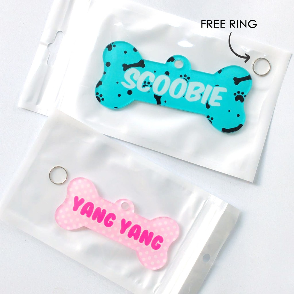 dog tag akrilik cat nametag anjing kucing lucu kasih nama gantungan leher binatang peliharaan