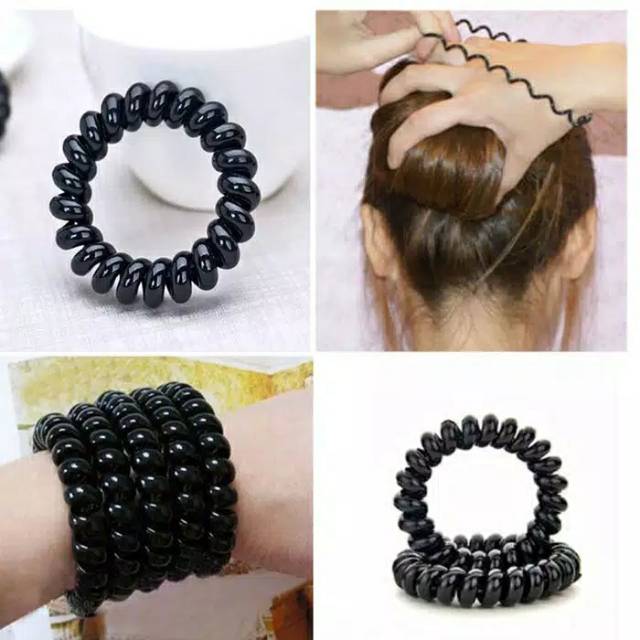 Karet Spiral Elastic Hitam Besar / Kuncir Spiral Hitam / Ikat Rambut Spiral Hitam/ ukuran besar