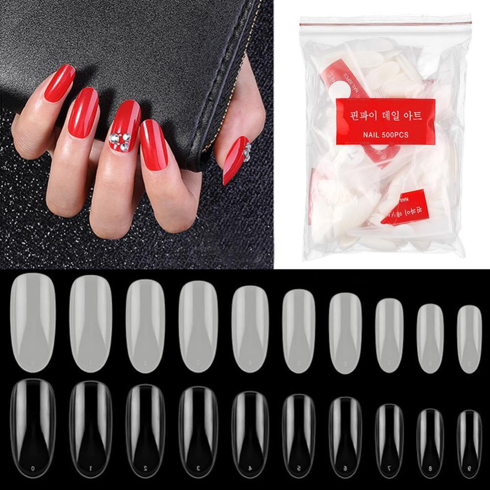 Timekey 500PCS Kuku Palsu Panjang Bentuk Oval Untuk Nail Art A9K2