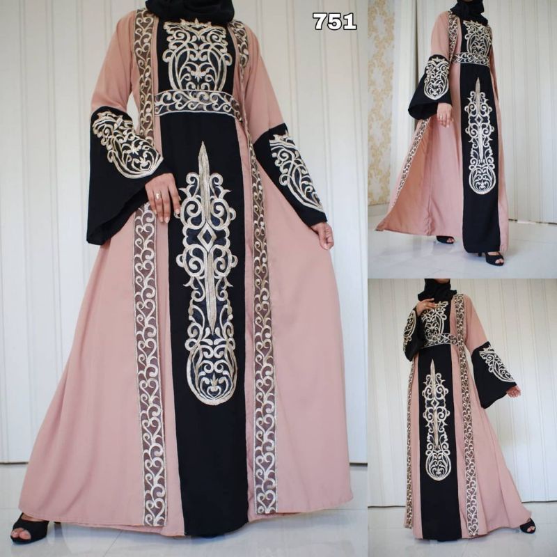 busana gamis abaya hitam pink arab terbaru saudi dubai bordir kombinasi all size