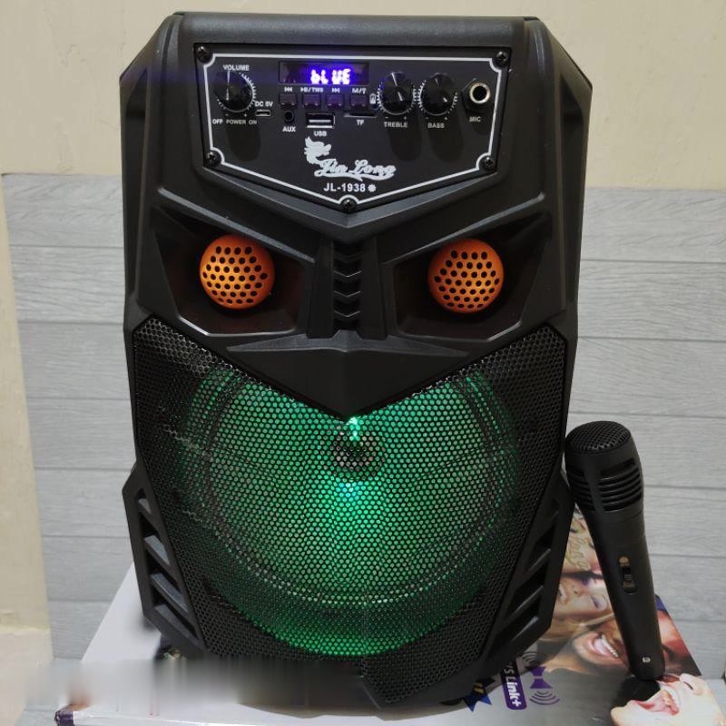 Speaker Bluetooth Karaoke Wireless Jinlong JL-1938 8 Inchi Gratis Microphone Super Bass Salon Aktif