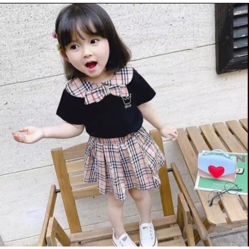 Stelan Mini Dress Anak Bayi motif Burberri Kotak