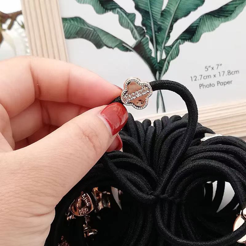 [1 PCS] Ikat Rambut Elastis Hitam Gaya Korea Untuk Wanita Varian Motif Aksesoris Wanita Import-5