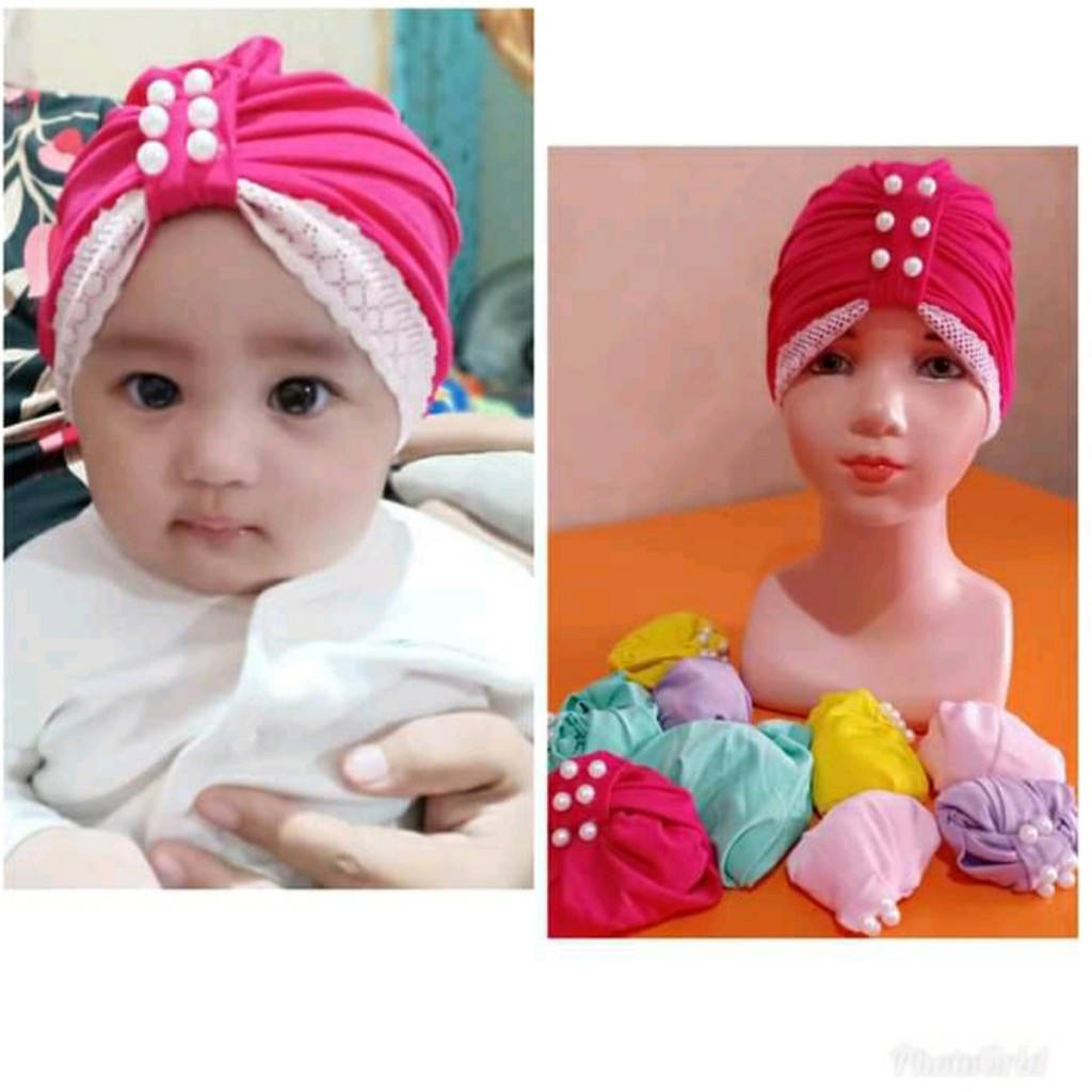 turban anak TURBAN MUTIARA RENDA turban bayi kerudung anak perempuan / PUSAT JILBAB CICALENGKA