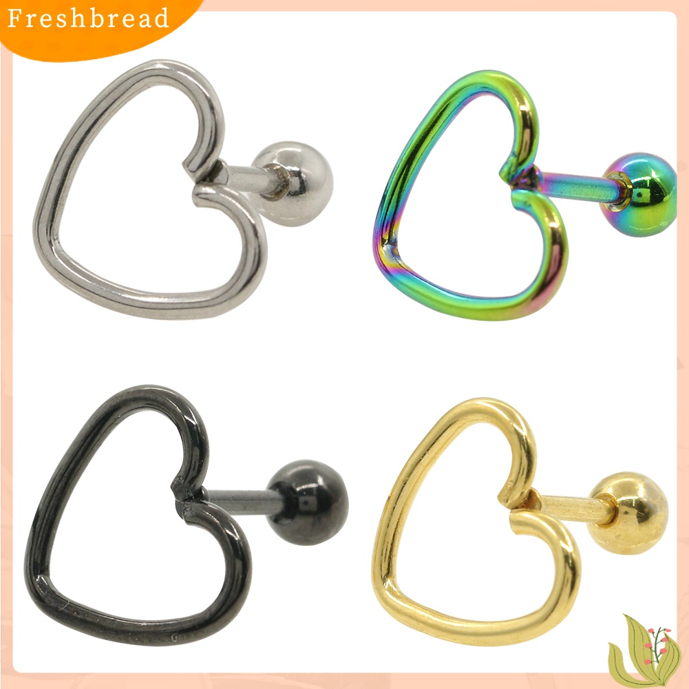 Anting Tindik Bentuk Hati Hollow Bahan Stainless Steel Gaya Punk untuk Wanita
