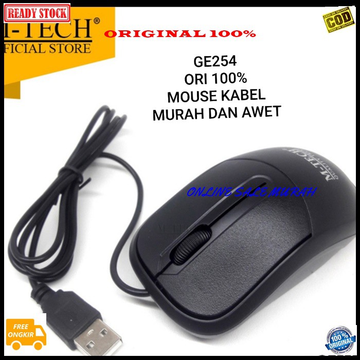 G254 M-tech 100% ori Mouse kabel usb cable optical komputer laptop elektronik control murah awet mtech original G254   Kabel 1 meter  Plug &amp; Play USB Size: 10 x 8 x 3 cm G254