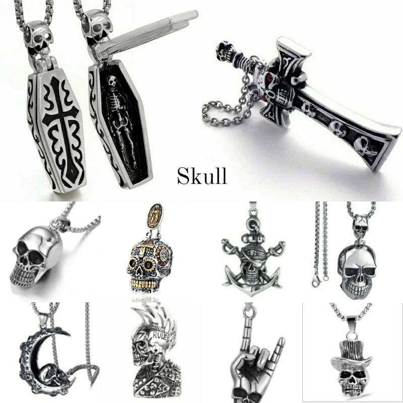 Kalung pria tengkorak punk style men necklace skull series