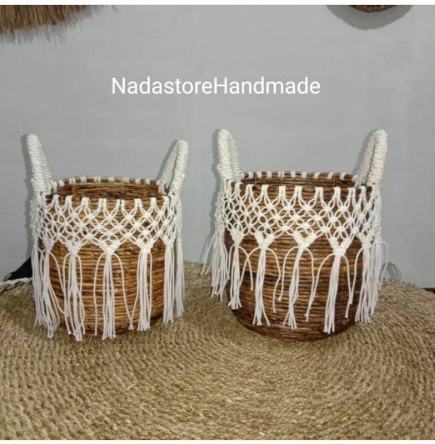 KERANJANG ANYAMAN / COVER POT ANYAMAN BANANA MACRAME RAJUT