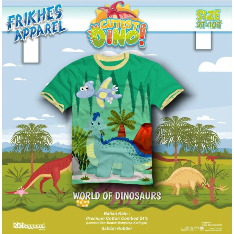 Kaos Anak FRIKHES Apparel motif World Of Dinosaurus