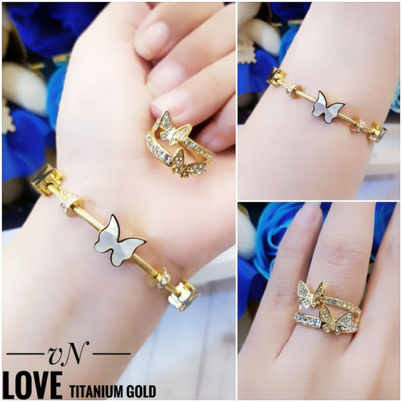 Titanium Gelang Dan Cincin Kupu 0410n