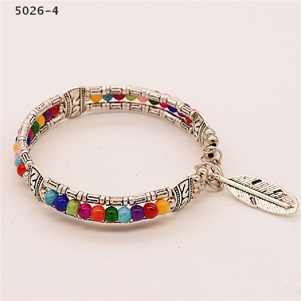 5026-4 Fashion Tibetan Silver Feather Bangle Women Gypsy Turquoise Vintage Bohemian Bracelet 5026-4