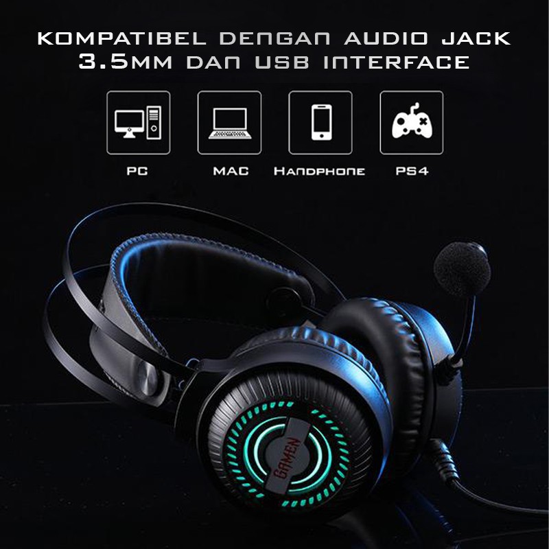 Headset Gaming GAMEN GH2100 Headphone RGB LED Light Wire Audio Jack - Garansi Resmi 1 Tahun