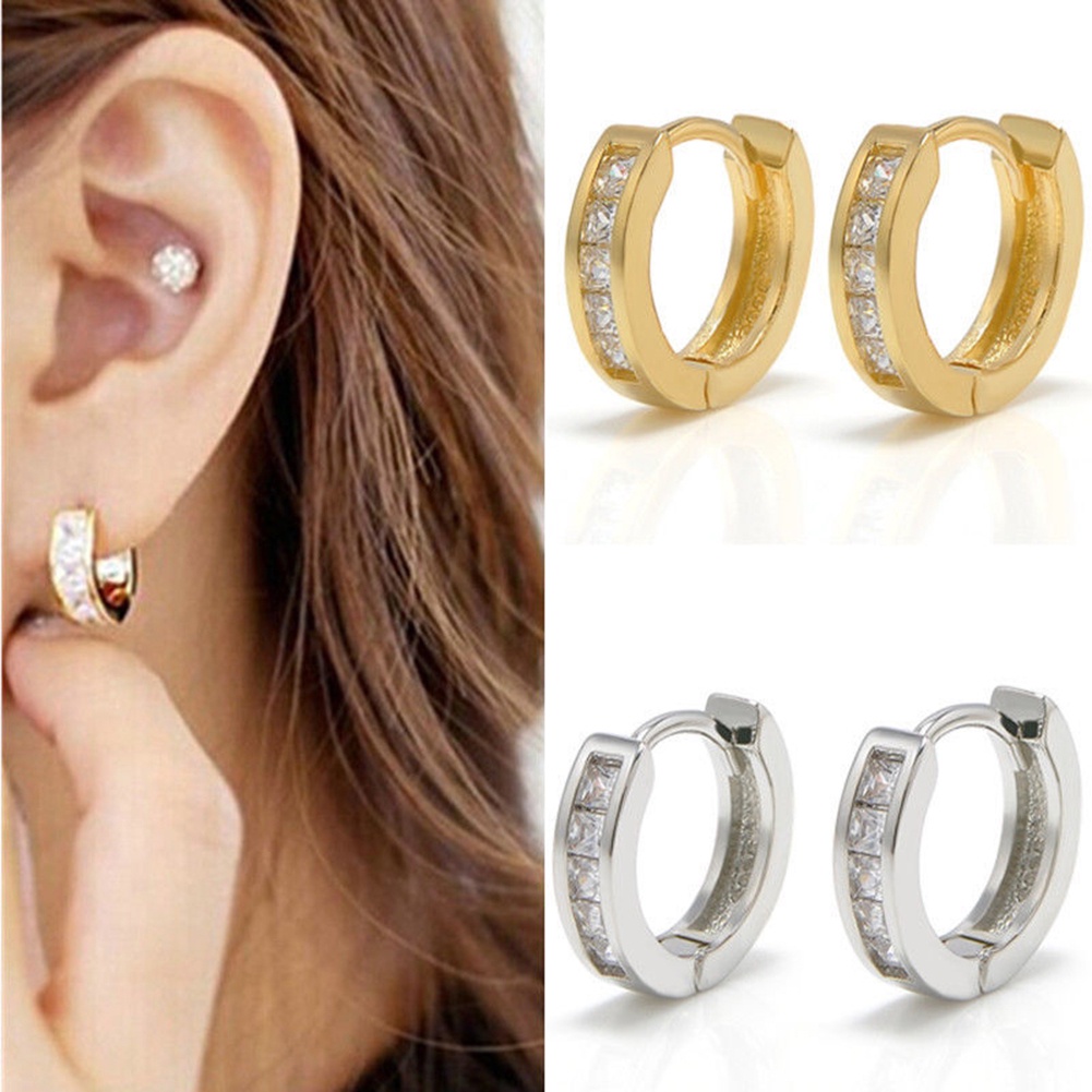 Hu Hu Hu Hu Hu Alat Bantu Pasang Kacamata♡ Anting Bulat Huggie Hias Berlian Imitasi Elegan Untuk Wanita Hoops