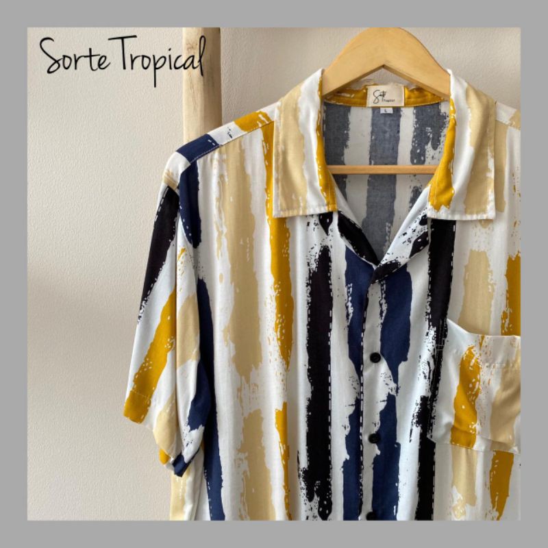 Kemeja Stripe Salur Hawaiian Shirt