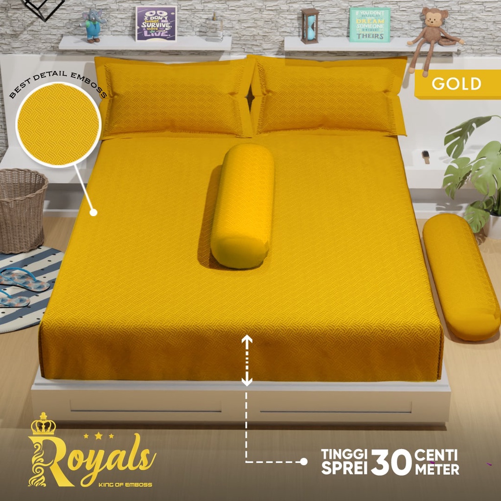 Royals Emboss BedCover SET Sprei Uk 160/180 - Gold