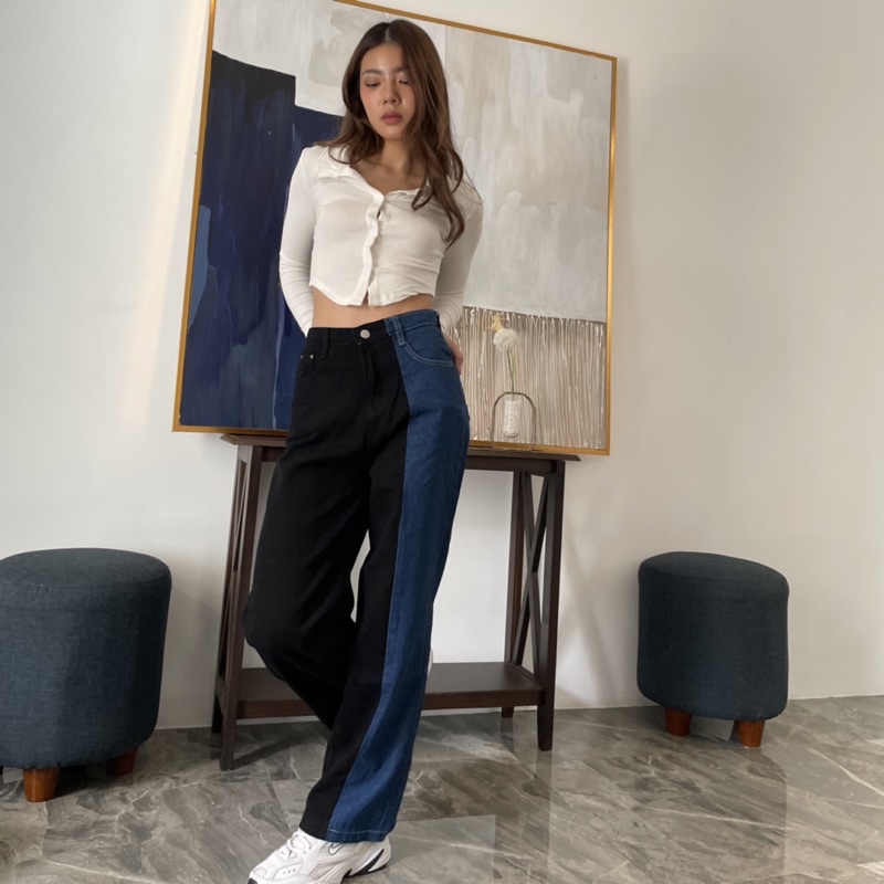 Vivian Two Tone Baggy Jeans (S-4XL) ADA BIG SIZE - WEAR.THREEK