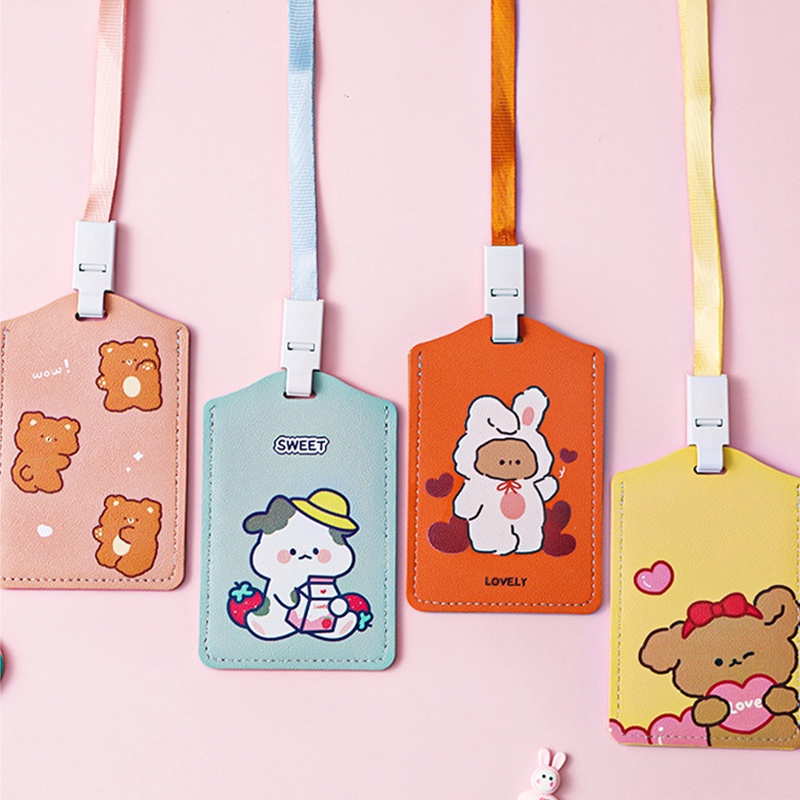 Case Pelindung Kartu Bank Motif Kartun Lucu Dengan Tali Lanyard