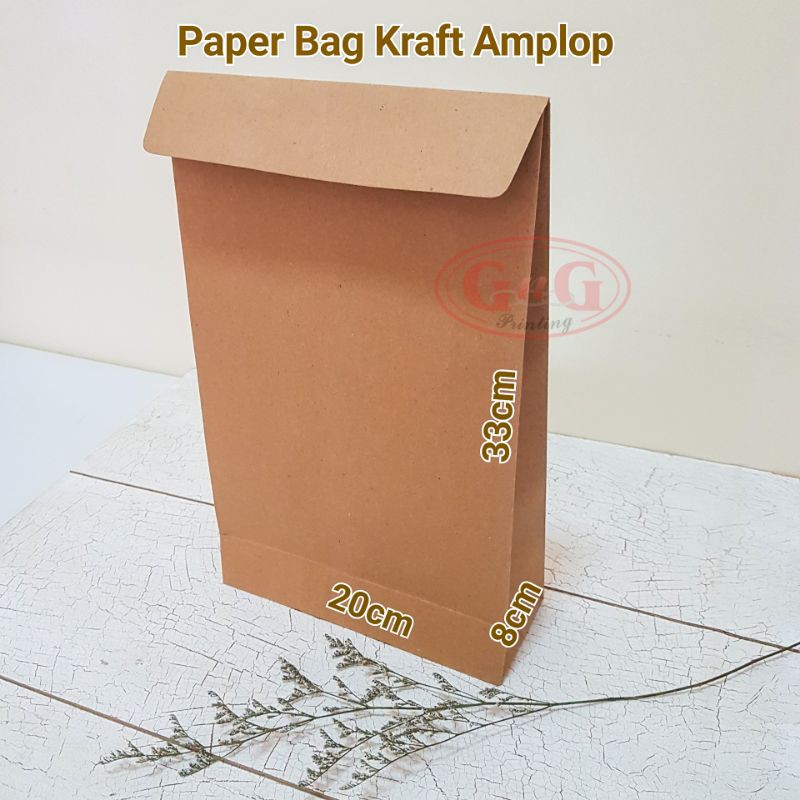 Jual 20pcs - 20x8x33 Polos Paper Bag Kraft Amplop, Paper Bag Pengiriman