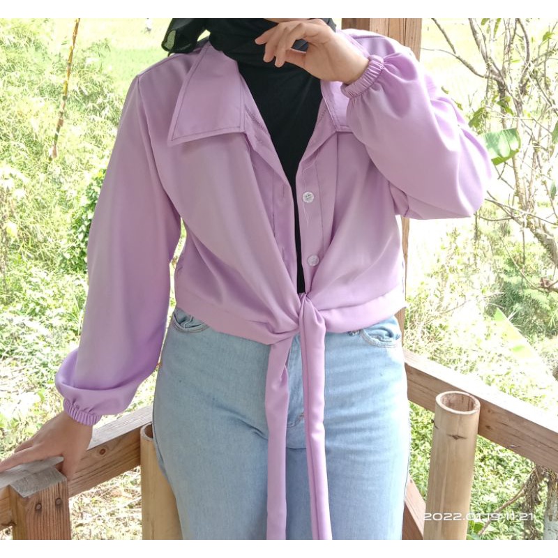 KAMEJA CROP TOP SET TALI , VIRAL , KAMEJA WANITA , ATASAN WANITA KOREA