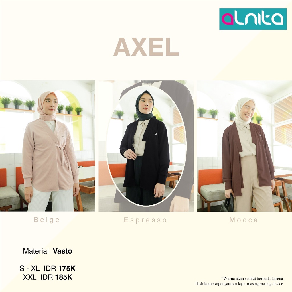 Alnita Outer Axel Bahan Vesti Outer Cardigan Terbaru Muslim Kekinian Simple OOTD