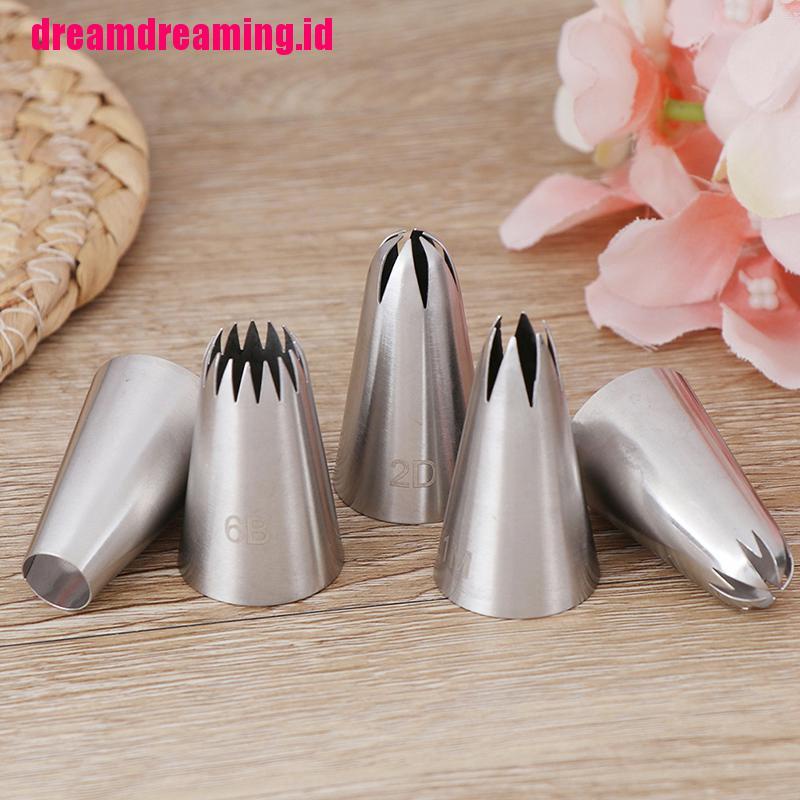 Set 5pcs Ujung Mulut Pipa Icing Bahan Stainless Steel Untuk Membuat Cupcake