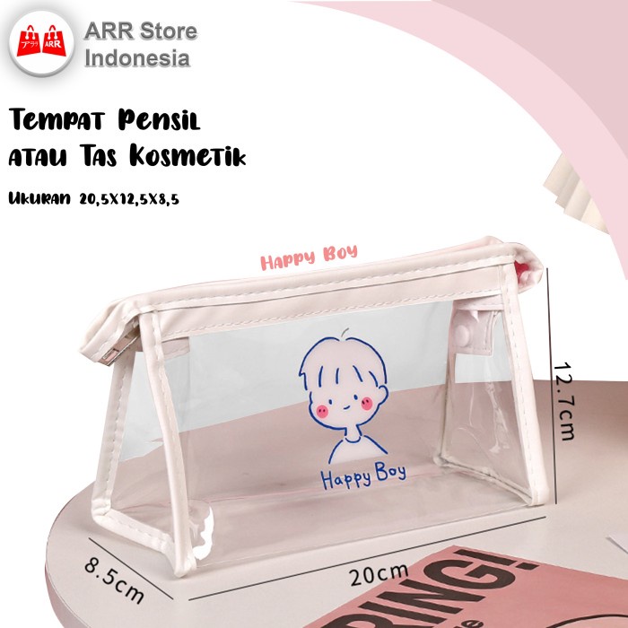 Tempat Pensil Pouch Kosmetik Ritsleting Transparan Happy Boy