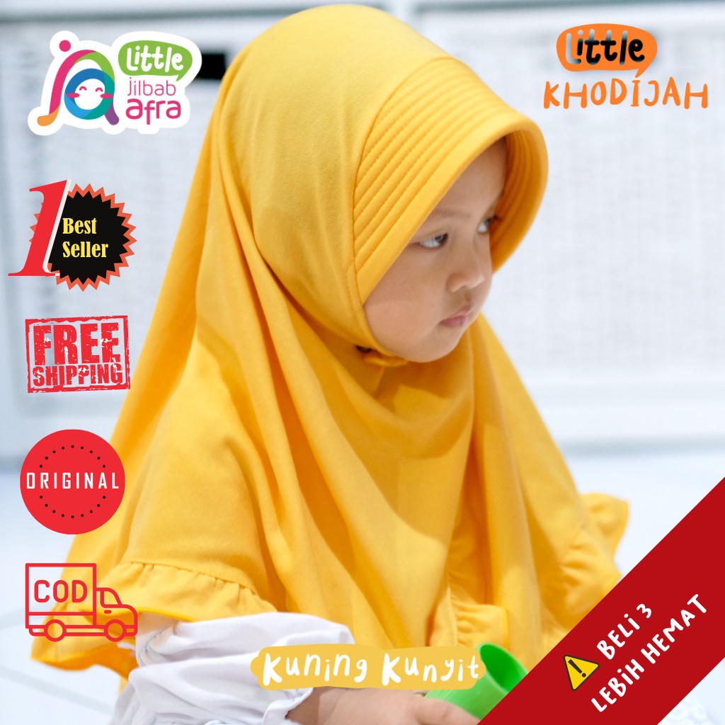 JAS JILBAB ANAK LITTLE KHODIJAH KUNING KUNYIT JILBAB ARFA BERGO RENDA BAHAN KAOS UNTUK BABY BAYI BAL