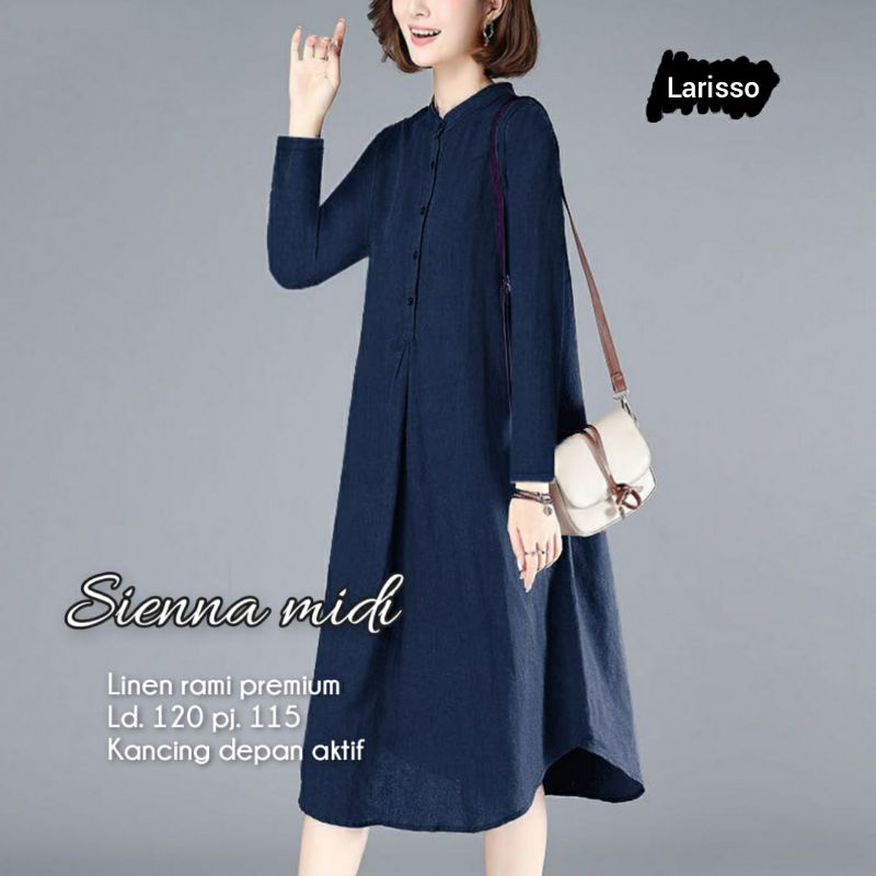 Sienna midi dress long tunik katun linen jumbo LD 120 XXL
