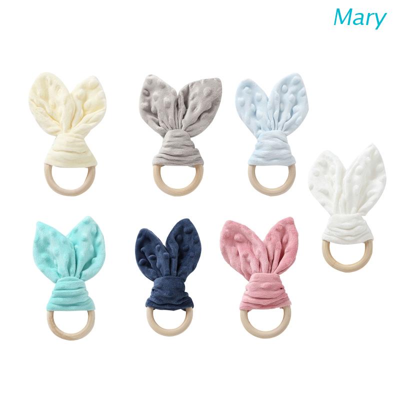 Mary Mainan Teether Bentuk Telinga Kelinci Bahan Kayu Untuk Bayi