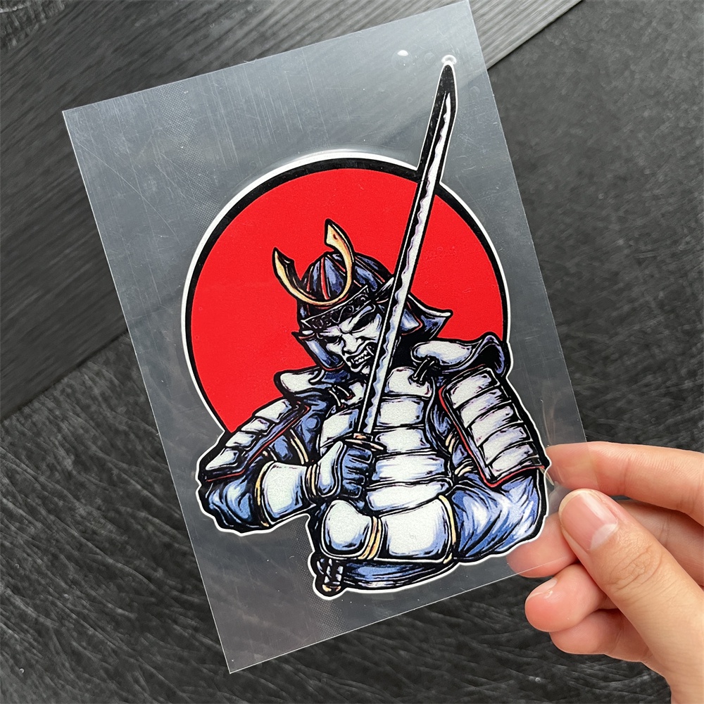 Stiker Reflektif Motif Anime Samurai Jepang Warna Hitam Tahan Air Untuk Sepeda Motor / Laptop / Mobil