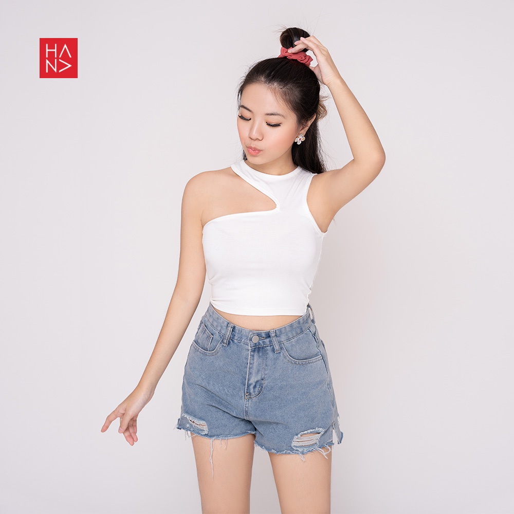 Hana Fashion - One-Shoulder Crop Tank Top Best Seller Tengtop Wanita - CT011