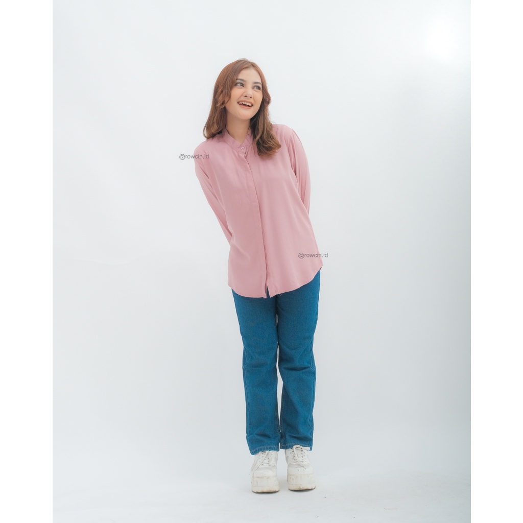 KEMEJA WANITA POLOS KERAH SHANGHAI LENGAN PANJANG WANITA KATUN RAYON LONG SHIRT ORGANIK