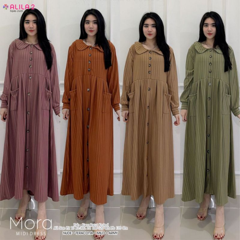 TOP MORA DRESS BERLABEL ALILA2 / GAMIS MOTIF STRIPED DENGAN BAHAN KAOS RAJUT KNITTED IMPORT QUALITY 