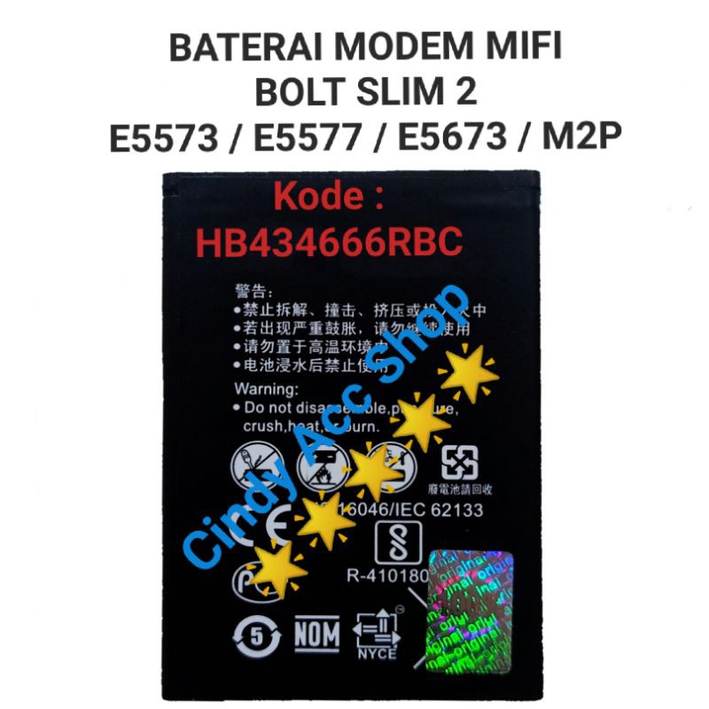 Baterai Original Modem Mifi Bolt Slim 2 E5673 E5576 E5577 E5573 M2P HB434666ERBC Batre Battery Bolt