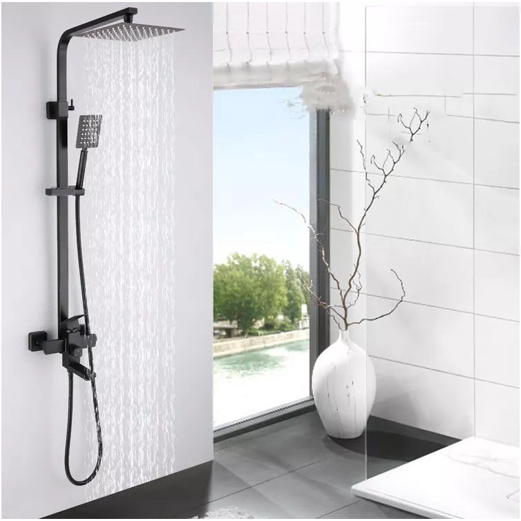 Tiang Shower column stainless 304 Kotak HITAM &amp; Kran mixer bathtub set black matte stenlis minimalis segi empat