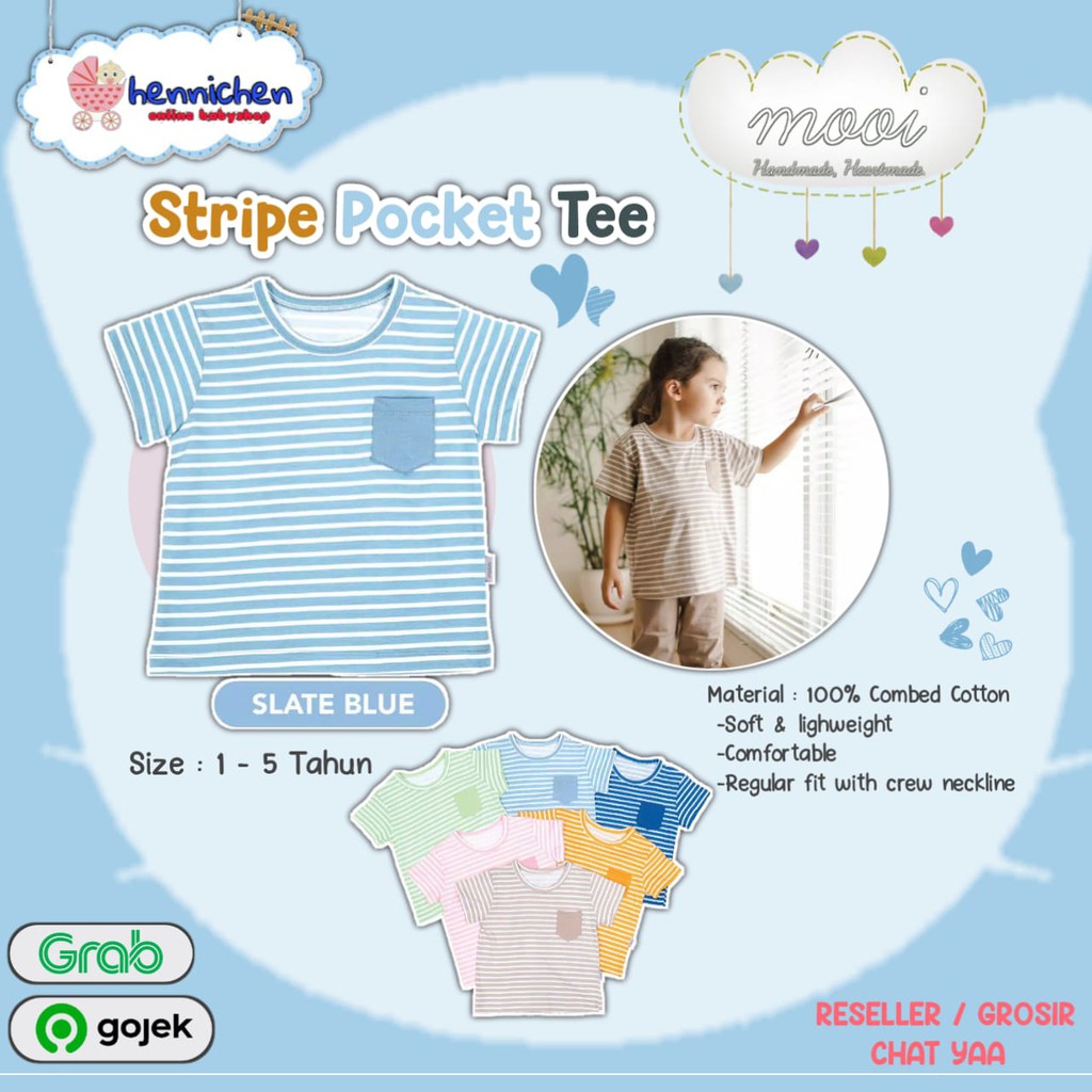 PROMO 7.7 PROMO BAJU LEBARAN MURAH CUCI GUDANG PROMO MOOI STRIPE POCKET TEE BAJU ANAK BAJU BAYI ATASAN ANAK