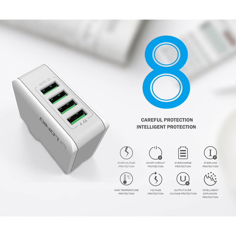 Original LDNIO A4403 4 USB Port 5V-4.4A Quick Charge Universal Travel Chargers