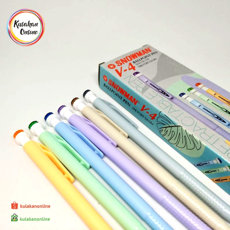 

Pulpen / Bulpen / Bolpen/ Ballpoint Snowman V-4 Pen 0.6mm Hitam (1 Pak isi 12 Pcs)