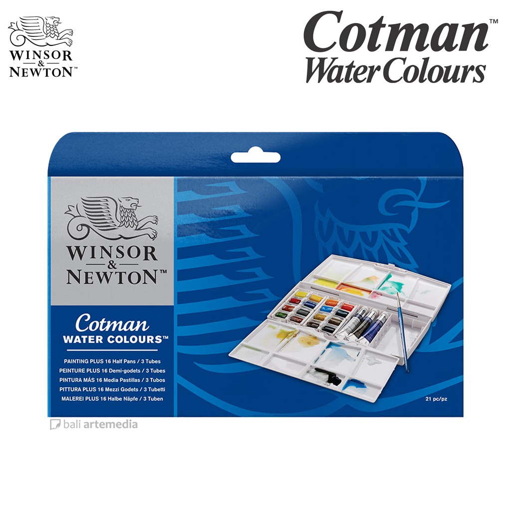 Winsor &amp; Newton - Cotman Watercolours Painting Plus 16 Half Pans / 3x8ml Tubes