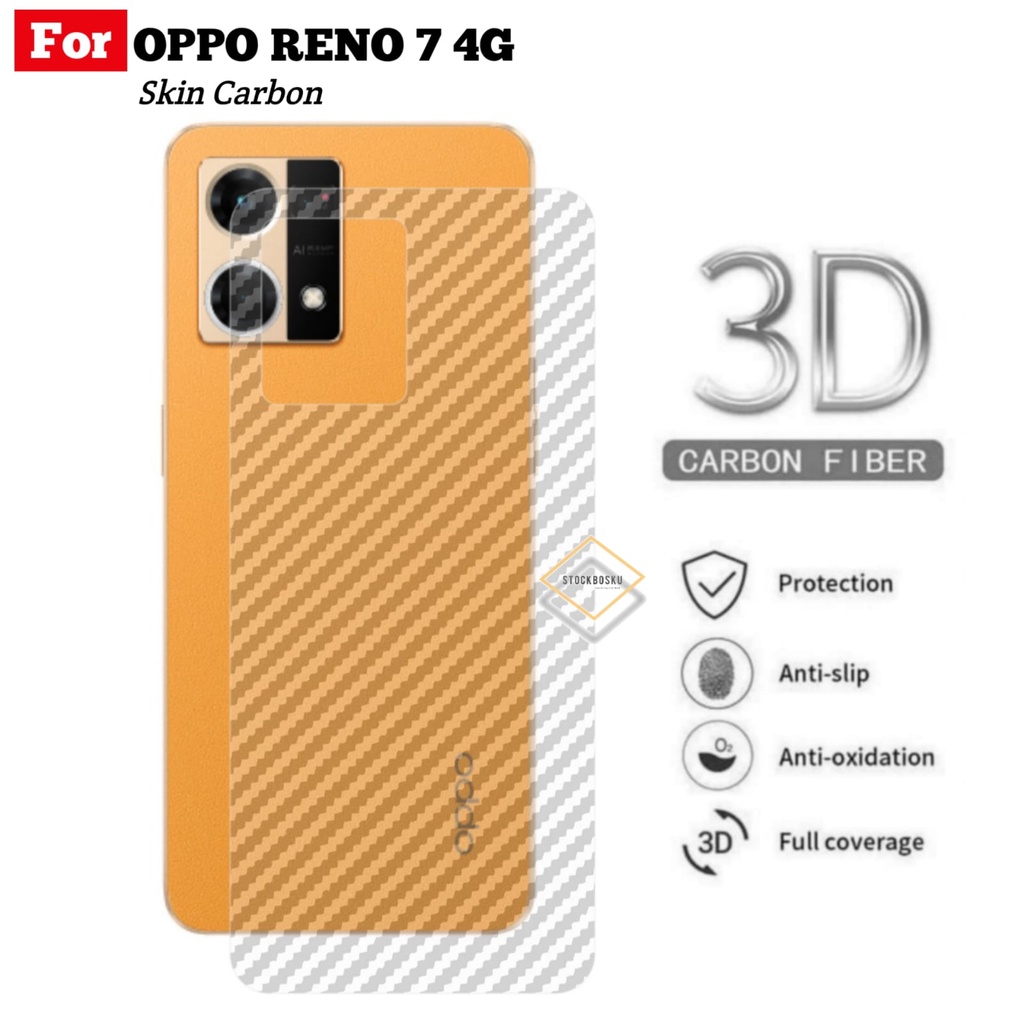 Skin Carbon Oppo Reno 7 4G Back Skin Transparant Garskin Anti Jamur Pelindung Belakang Handphone