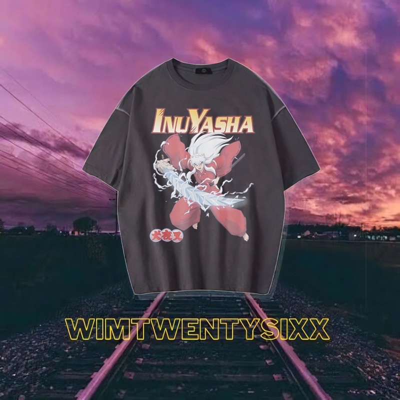 KAOS ANIME INUYASHA YOKAI SWORD VINTAGE TEE (OVERSIZE DARK GREY T-SHIRT)
